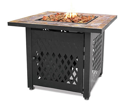 30" Stamped Slate Tile Top Gas Fire Pit