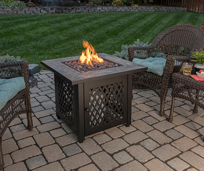 30" Stamped Slate Tile Top Gas Fire Pit