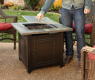 30" Wood Look Resin Gas Fire Pit Table