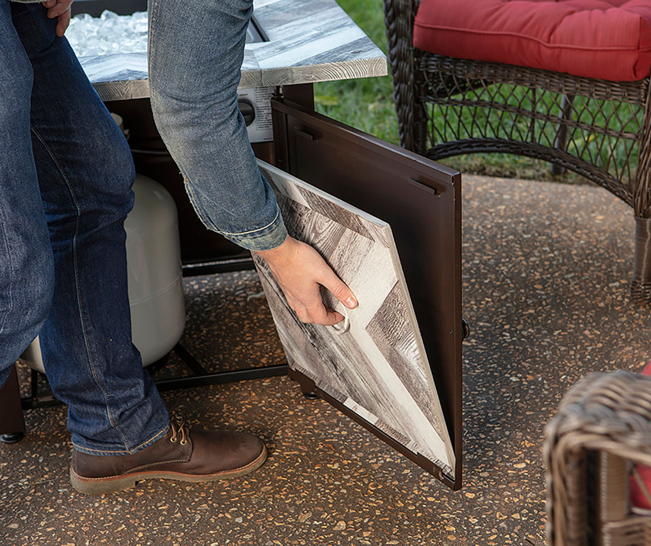 30" Chevron Wood Look Resin Gas Fire Pit Table