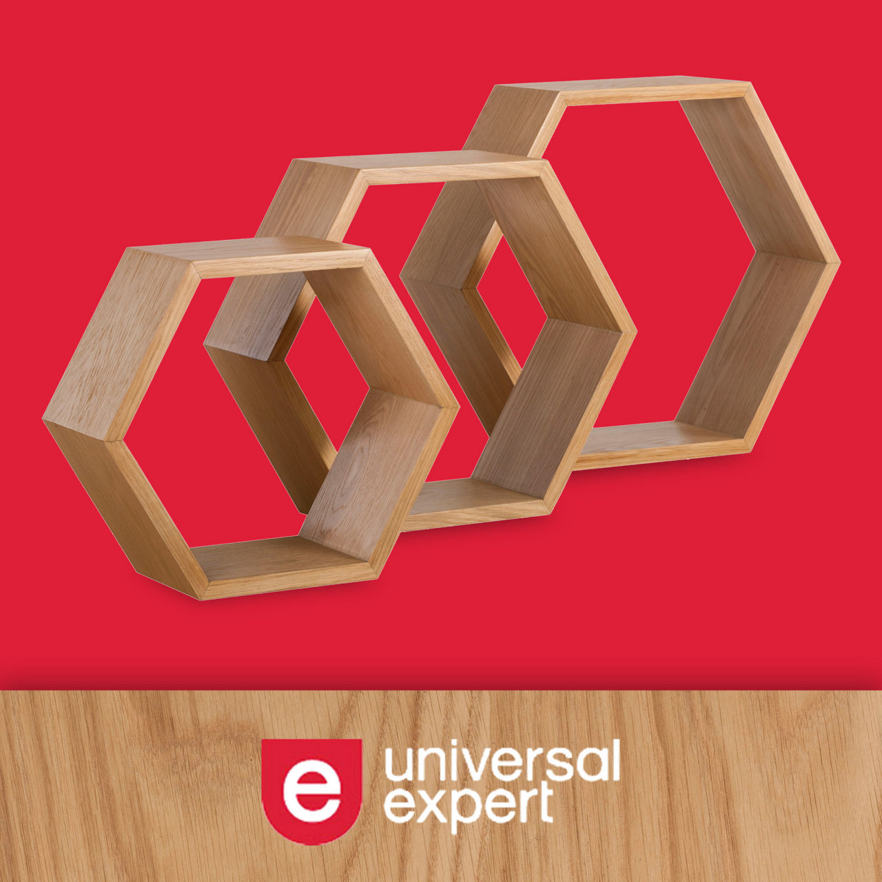 Modern Oak Shelves, 3-Piece Set