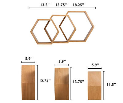 Modern Oak Shelves, 3-Piece Set