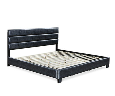 Black Channel Tufted King Upholstered Bed Frame