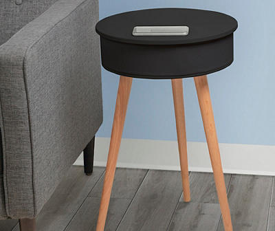 Black End Table with Bluetooth Speaker & USB Port