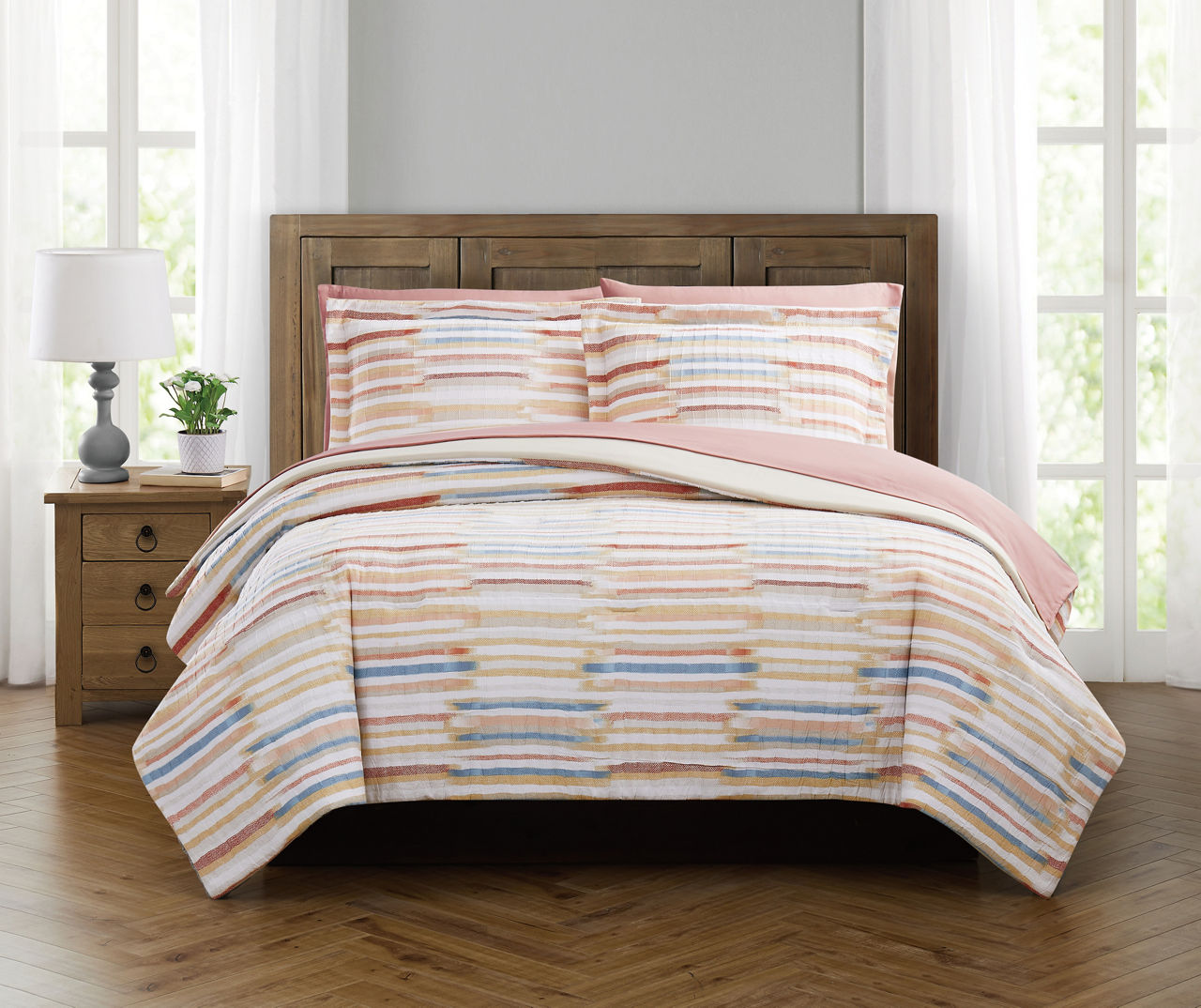 Broyhill Broyhill Dusty Rose Stripe Comforter Set | Big Lots