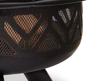 Oil Rubbed Bronze Wood Burning Outdoor Fire Pit  with Geometric Design