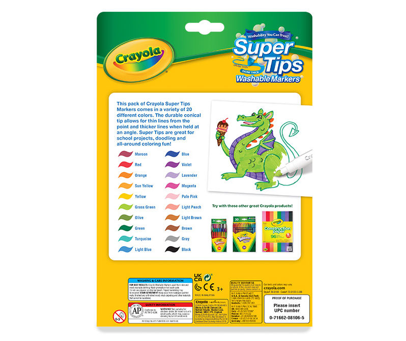 Crayola Super Tips Washable Markers~ 20 Ct Pack~ Draw Thin & Thick~ NEW!