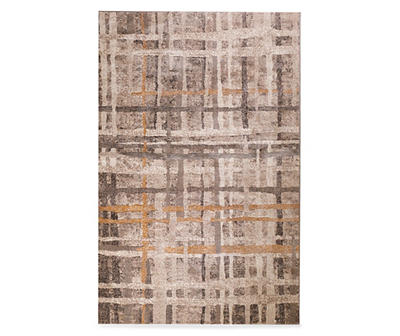 White & Cement Abstract Plaid Mason Area Rug, (6' x 9')