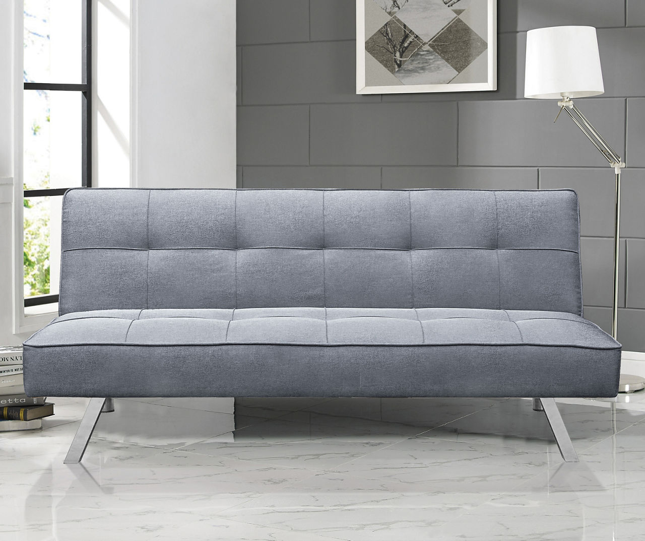 Lexicon Mackay Upholstered Click Clack Convertible Sofa in Light Gray