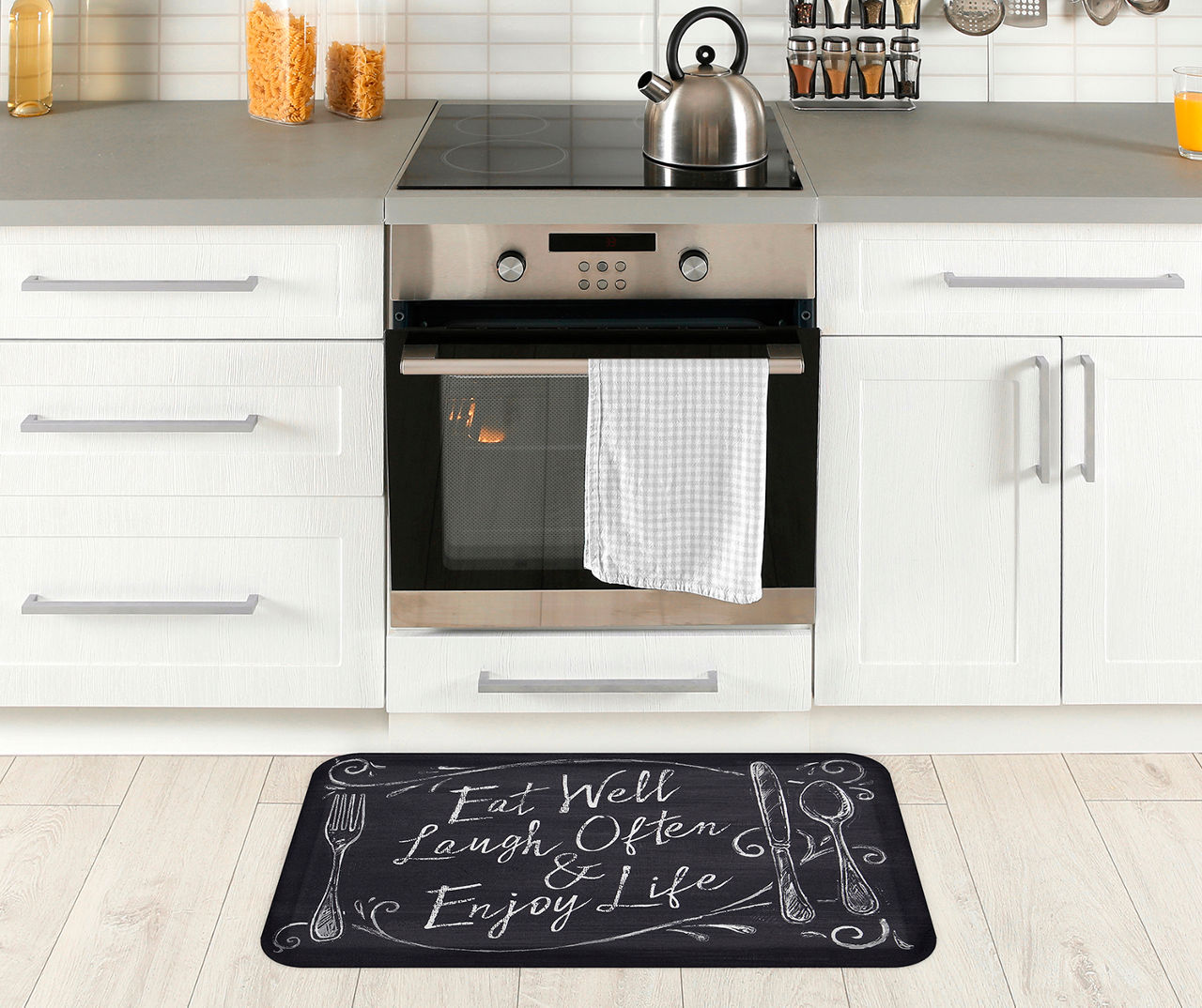 Real Living Eat Well Black & White Chalk Print Soft Step Kitchen Mat,  (18 x 30)