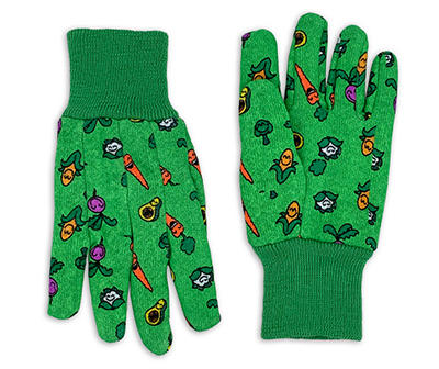 Youth Green & Veggie Print Jersey Gloves