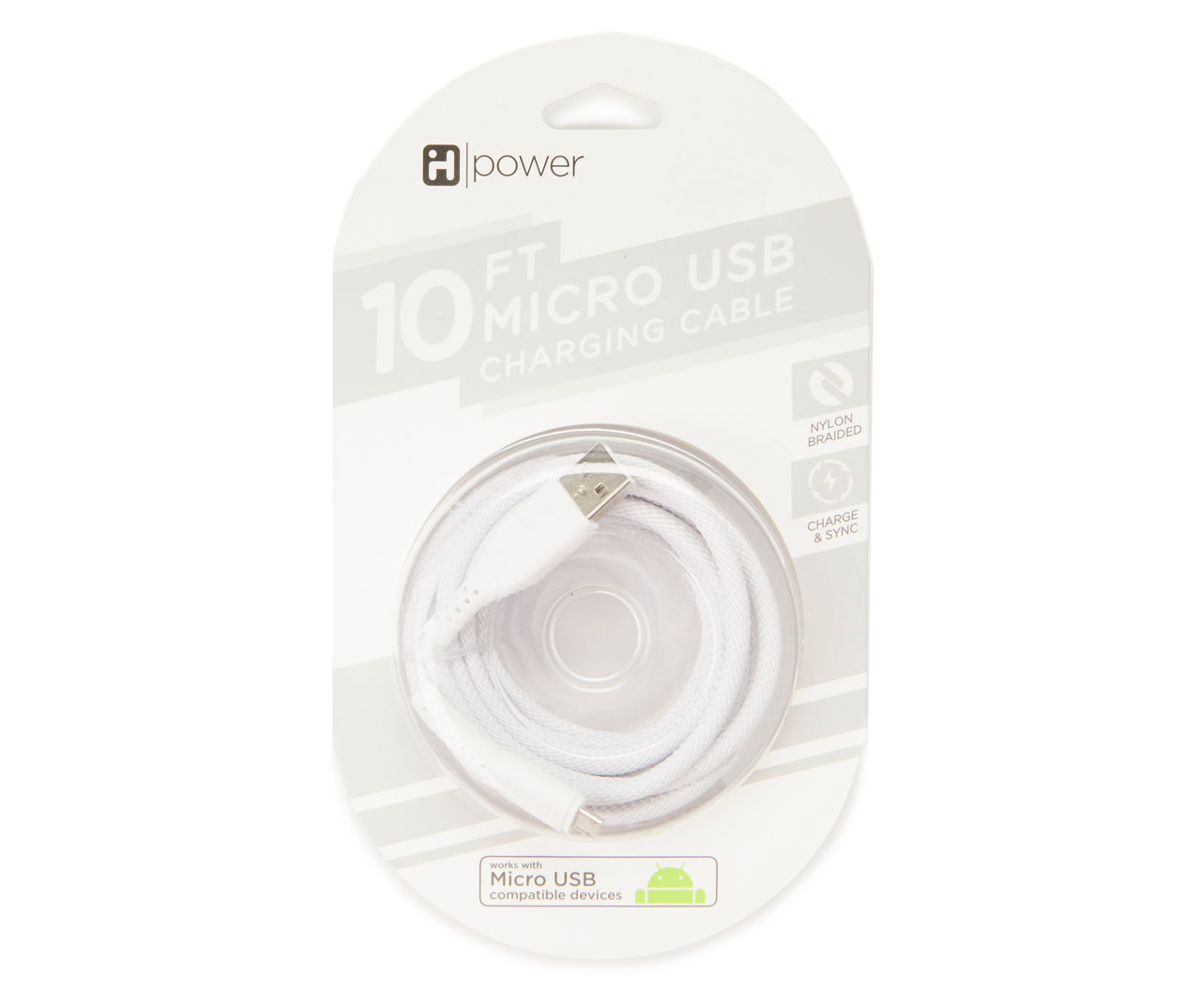 White Micro USB 10' Nylon Cable