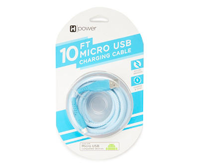 Bright Blue Micro USB 10' Nylon Cable