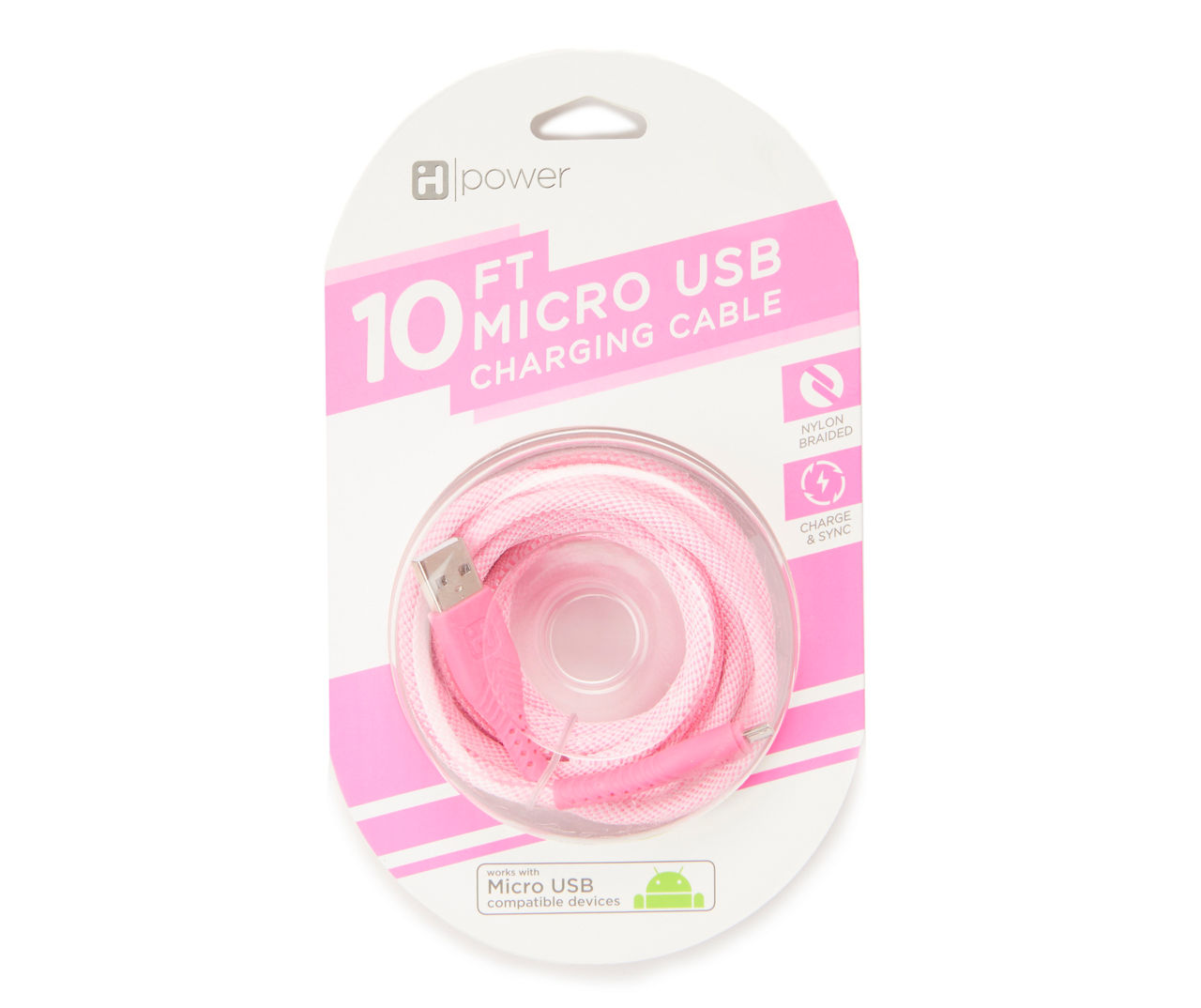 Bright Pink Micro USB 10' Nylon Cable