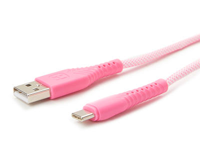 Bright Pink USB Type-C 10' Nylon Cable