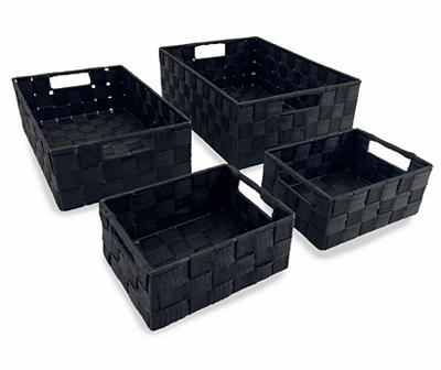 Black 4-Piece Woven Strap Bin Set