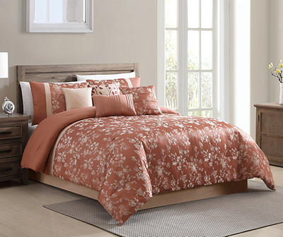 Kirkwale Rust Floral Jacquard Queen 8-Piece Comforter Set