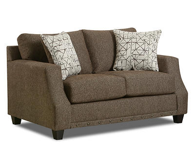 ANDREWS SABLE LOVESEAT WITH NAILHEAD TRIM
