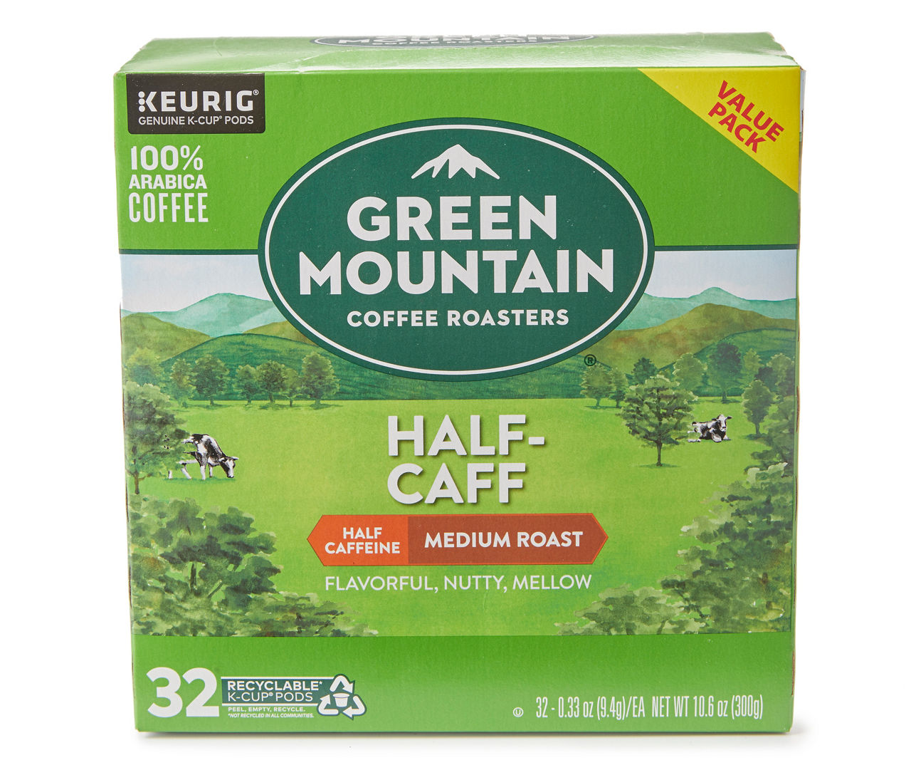 Green Mountain Half-Caff Half Caffeine Medium Roast 32-Pack Brew Cups ...