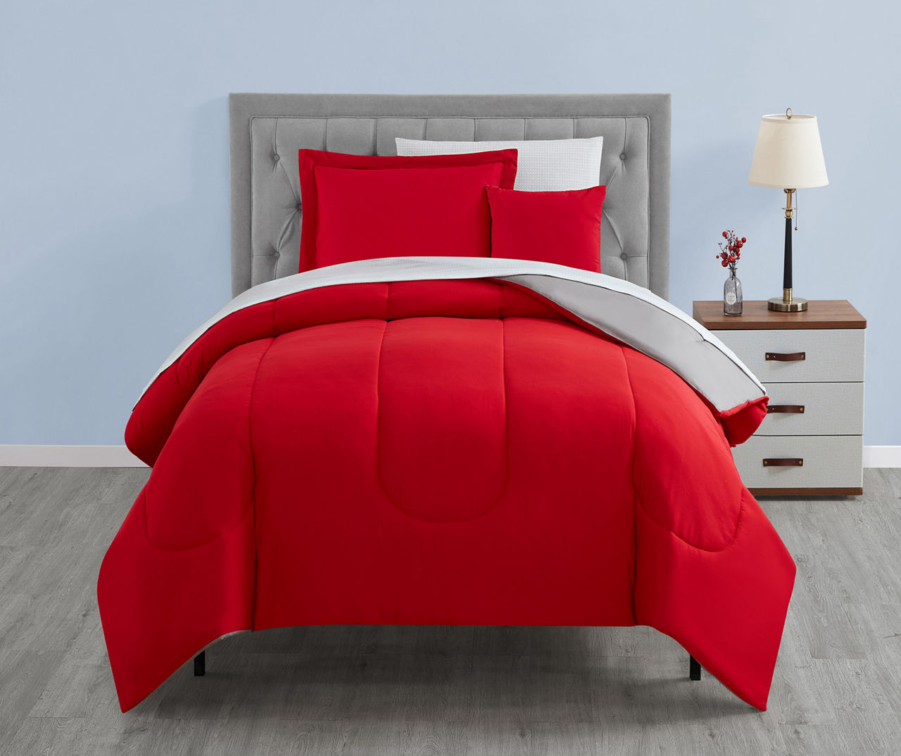 Red & Gray Twin XL 6-Piece Reversible Comforter Set