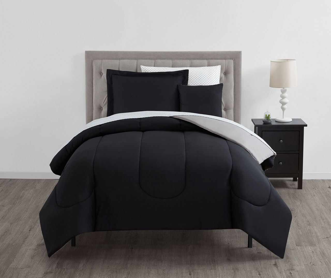 Black & Gray Full 8-Piece Reversible Comforter Set