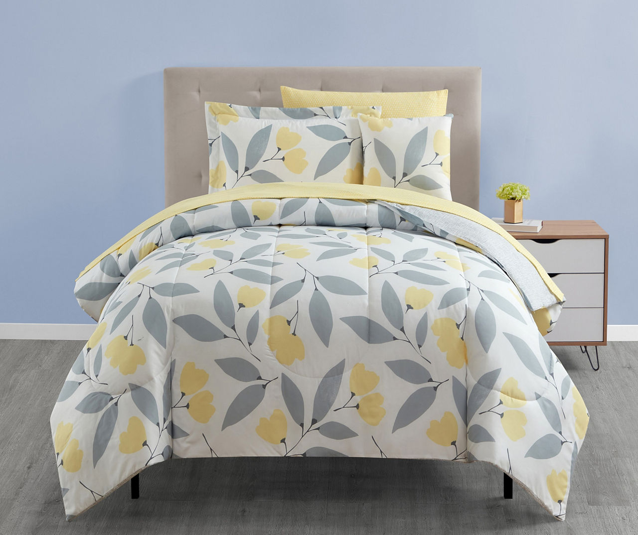 Yellow Floral Twin XL 6-Piece Reversible Comforter Set