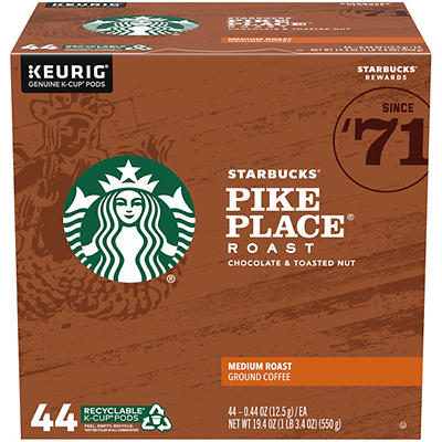 Starbucks Pike Place Medium Roast Ground Coffee K-Cup Pods 44 ct Box