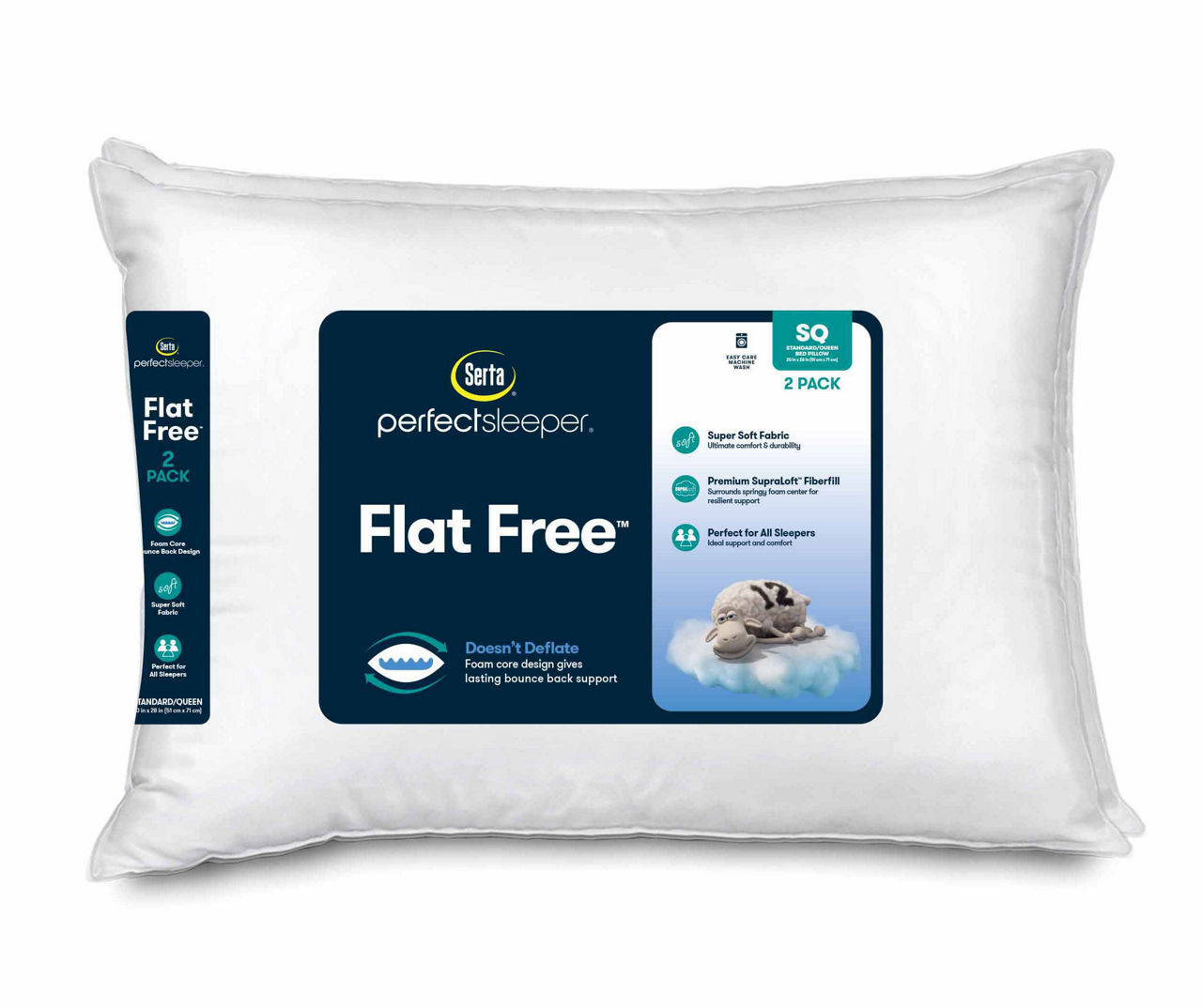 Serta Perfect Sleeper Flat Free Standard/Queen Bed Pillow, 2-Pack