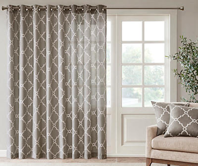 Sereno Fretwork Gray Light-Filtering Grommet Patio Curtain Panel, (84