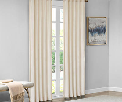 Bryce Velvet Ivory Room-Darkening Rod Pocket Curtain Panel Pair, (84")