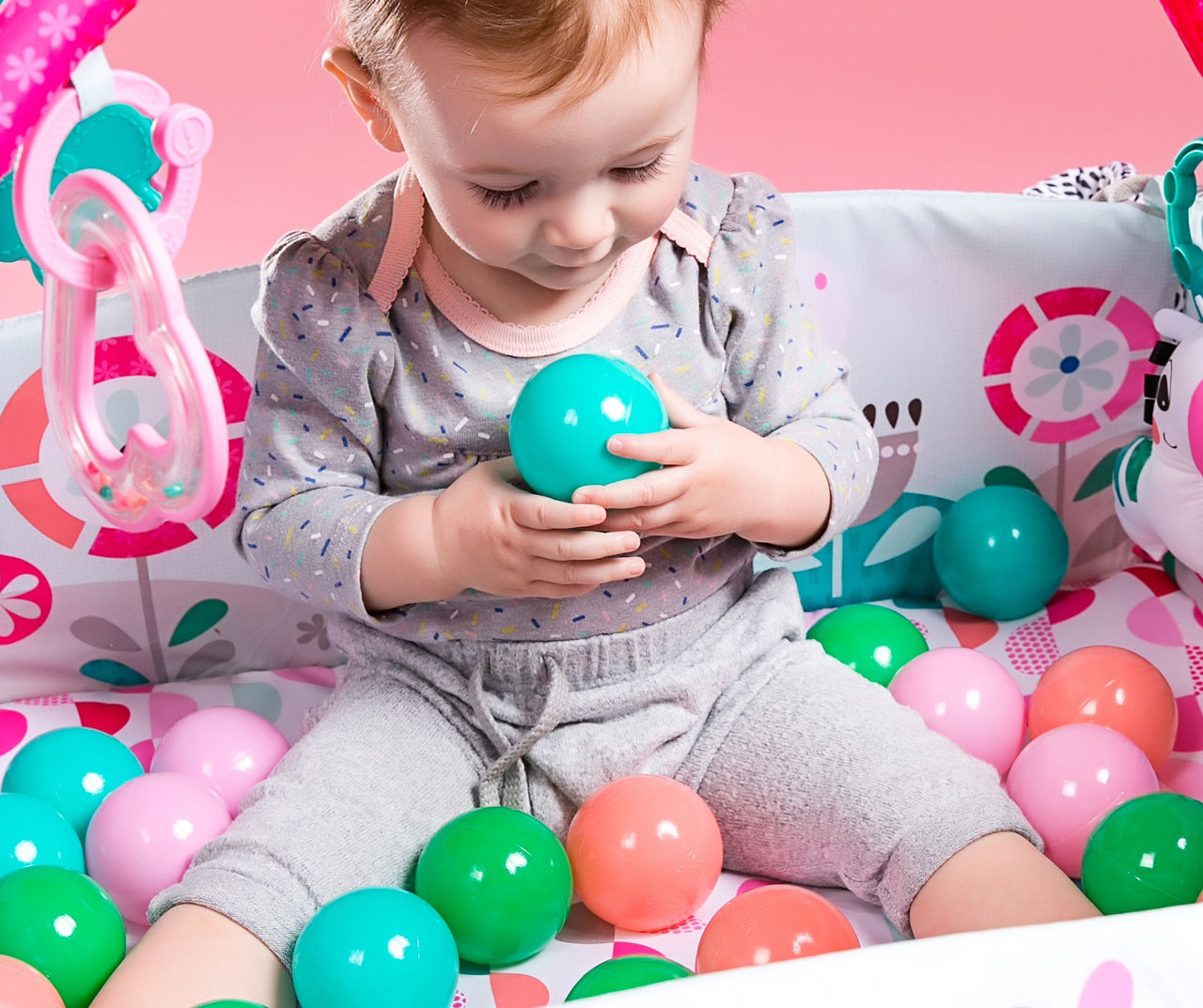 Bright starts 5 in1 your way store ball play activity gym in pink