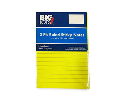 Ruled Sticky Notes, 3-Pack