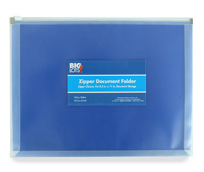 Blue Plastic Zipper Document Folder