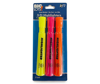 Jumbo Multicolor Highlighter Fine Tip Markers, 3-Pack