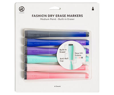 Fashion Pastel Medium Point Dry Erase Markers, 6-Count
