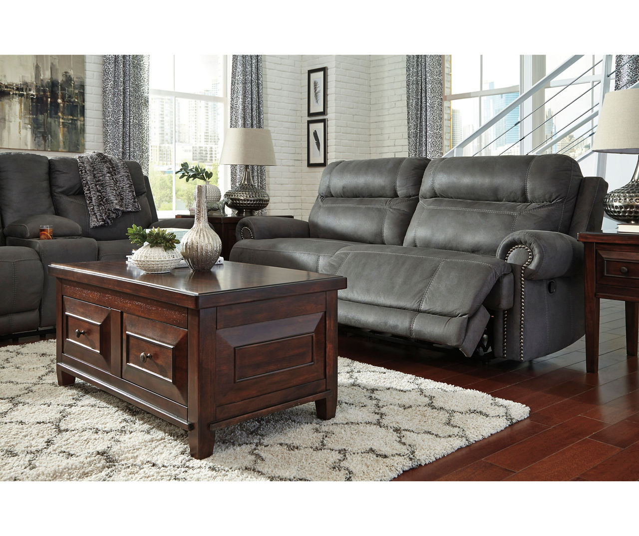 Signature Design By Ashley Austere Gray 2 Seat Reclining Sofa