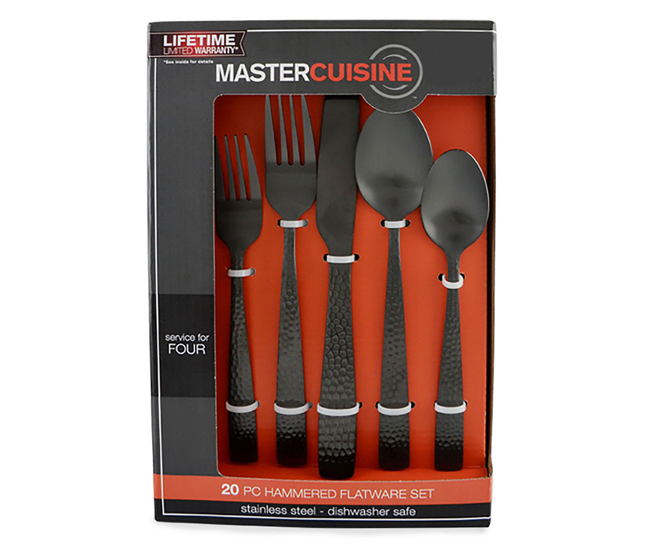 Master Cuisine Matte Black Hammered 20-Piece Flatware Set