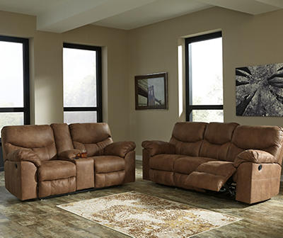 Boxberg Bark Faux Leather Reclining Console Loveseat