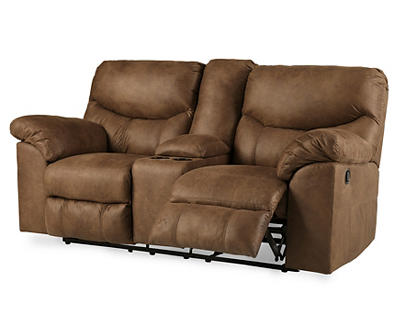 Boxberg Bark Faux Leather Reclining Console Loveseat