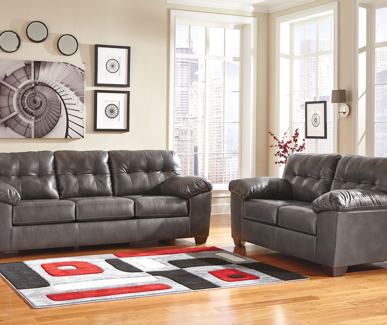 Gray deals leather loveseat