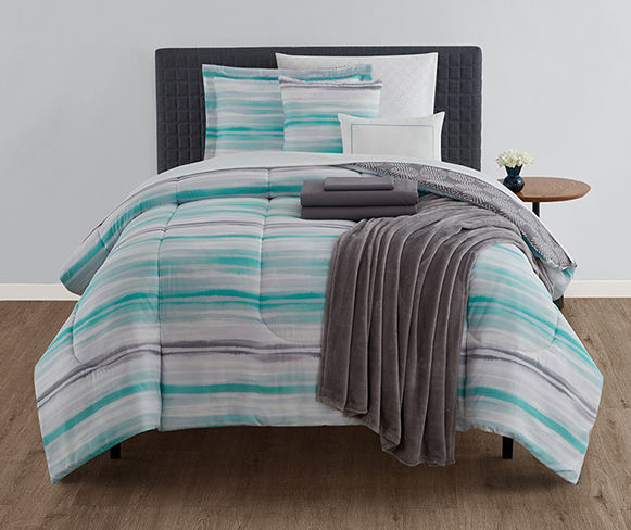 Real Living Real Living Aqua & Gray Stripe Reversible Comforter Set