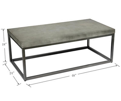 Willow River Huntington Aged Concrete and Dark Pewter 48" Coffee Table with Rustic Concrete-Look Top And Modern Metal Frame