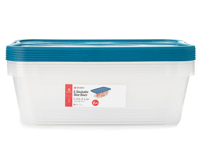 Life Story 5.5-Quart Storage Tote with Teal Lid, 6-Pack