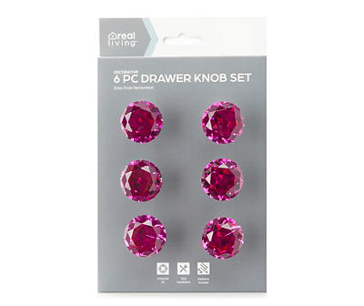 Fuchsia Crystal Drawer Knobs, 6-Pack
