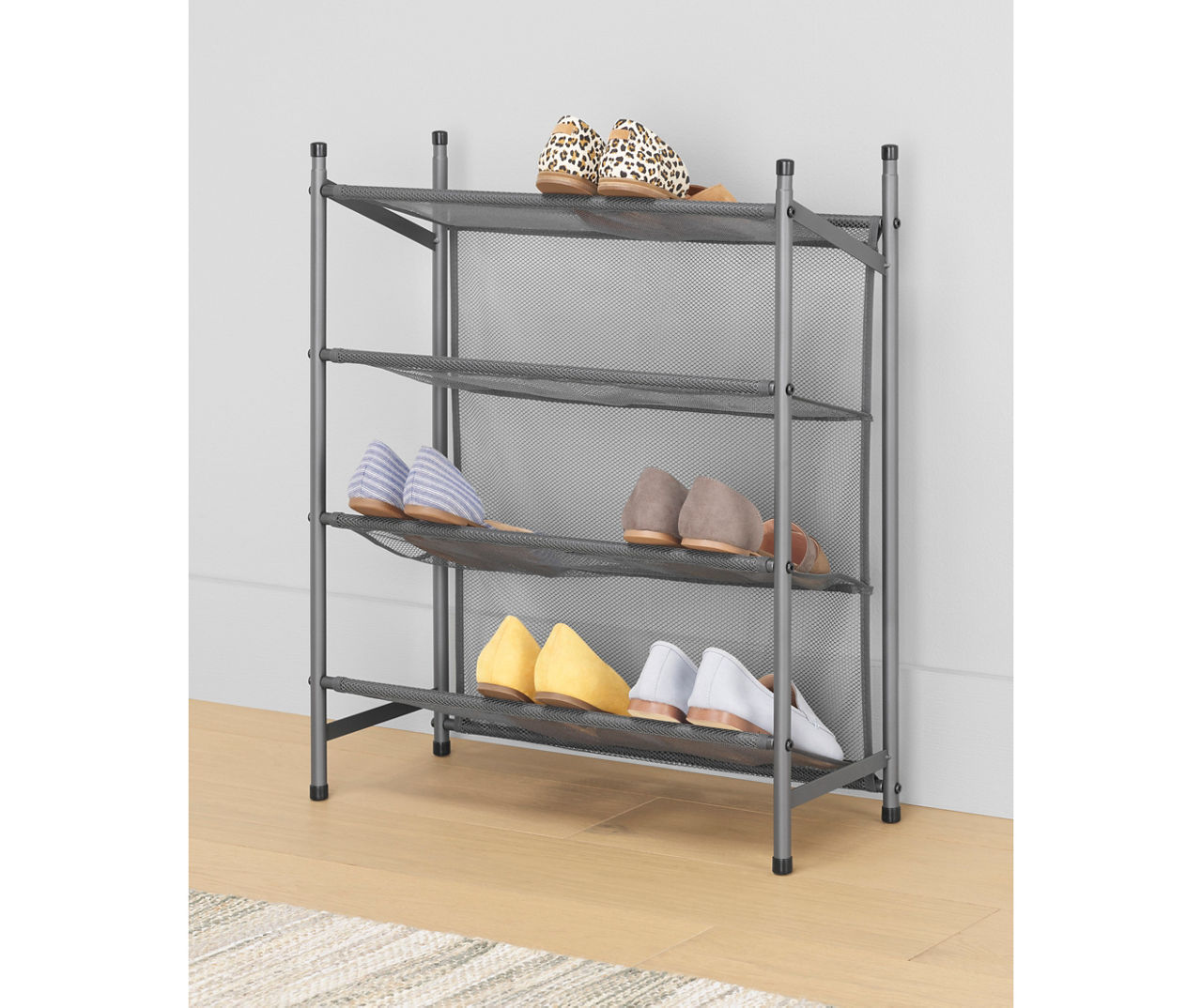 Real Living - Gunmetal Gray 4-Tier Expandable Steel Shoe Rack