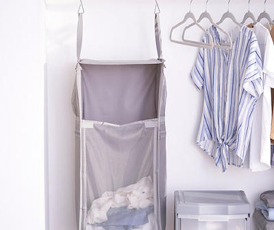 Gray 6-Pocket Zippered Hanging Laundry Hamper