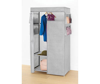 Gray 2-Shelf Covered Wardrobe with Accessory Storage