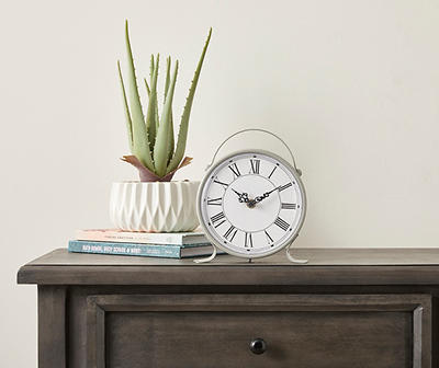 8" Gray Round Footed Tabletop Clock
