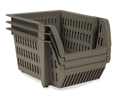 Gray Small Stacking Bins, 3-Pack