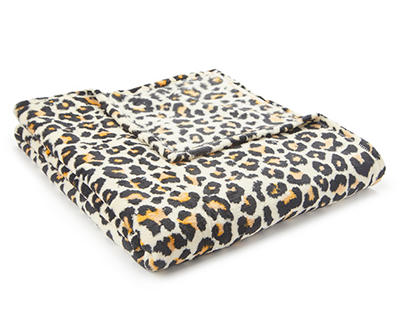 Beige & Brown Leopard Print Fleece Throw, (50